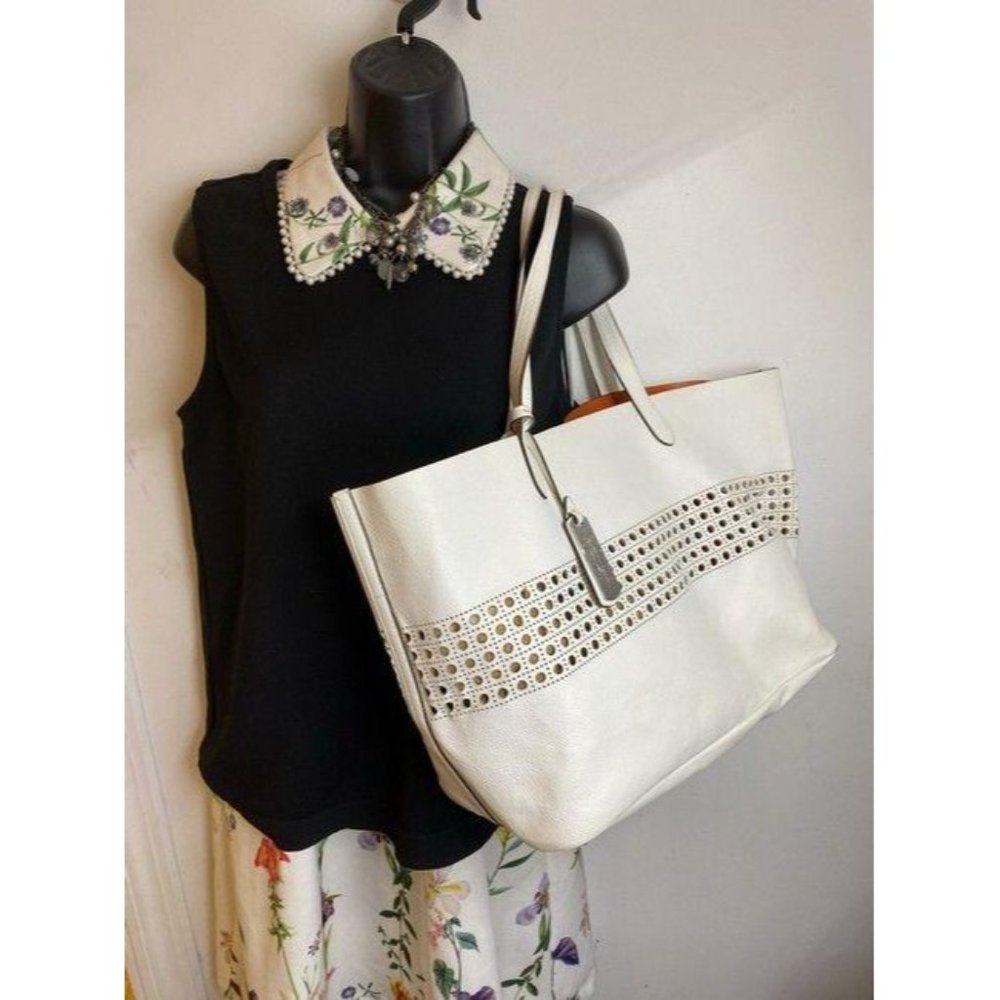 ralph lauren bag shoulder white leather tote - Picture 5 of 11